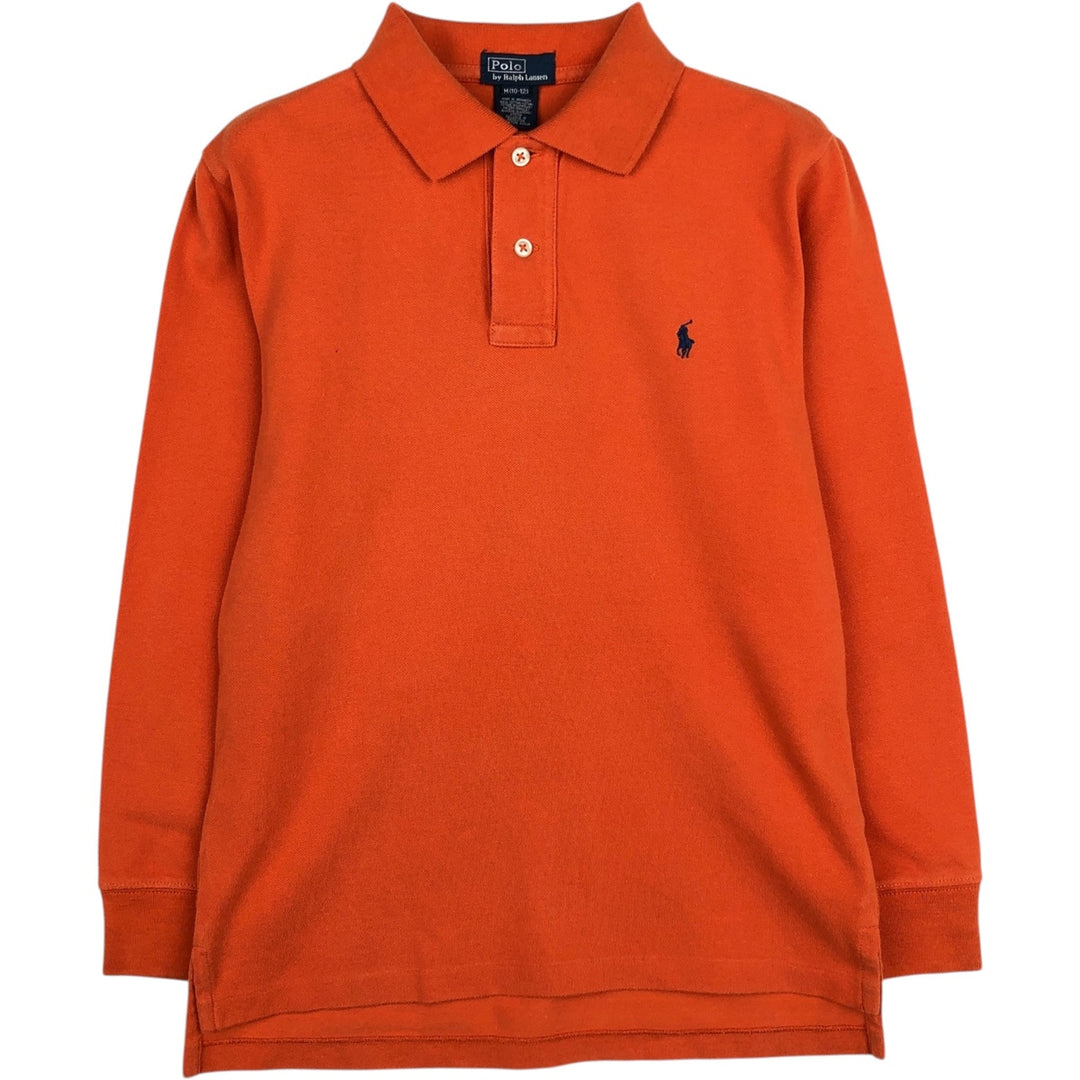 Ralph Lauren POLO by Ralph Lauren Long-Sleeve Polo Shirt, Women's Size M (approx.) cotton orange type Vintage Second Hand