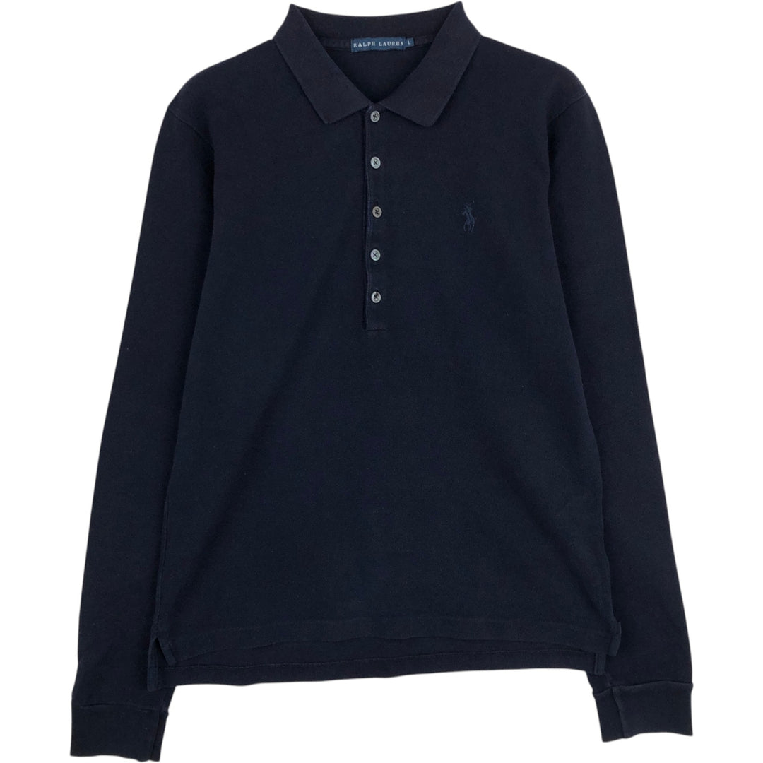 Ralph Lauren long-sleeved polo shirt, women's size L cotton navy blue type Vintage Second Hand