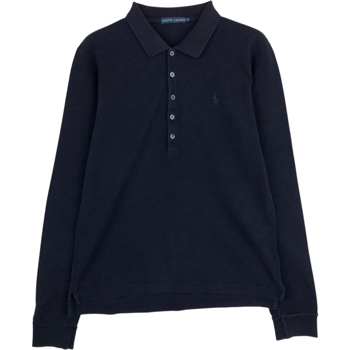 Ralph Lauren long-sleeved polo shirt, women's size L cotton navy blue type Vintage Second Hand