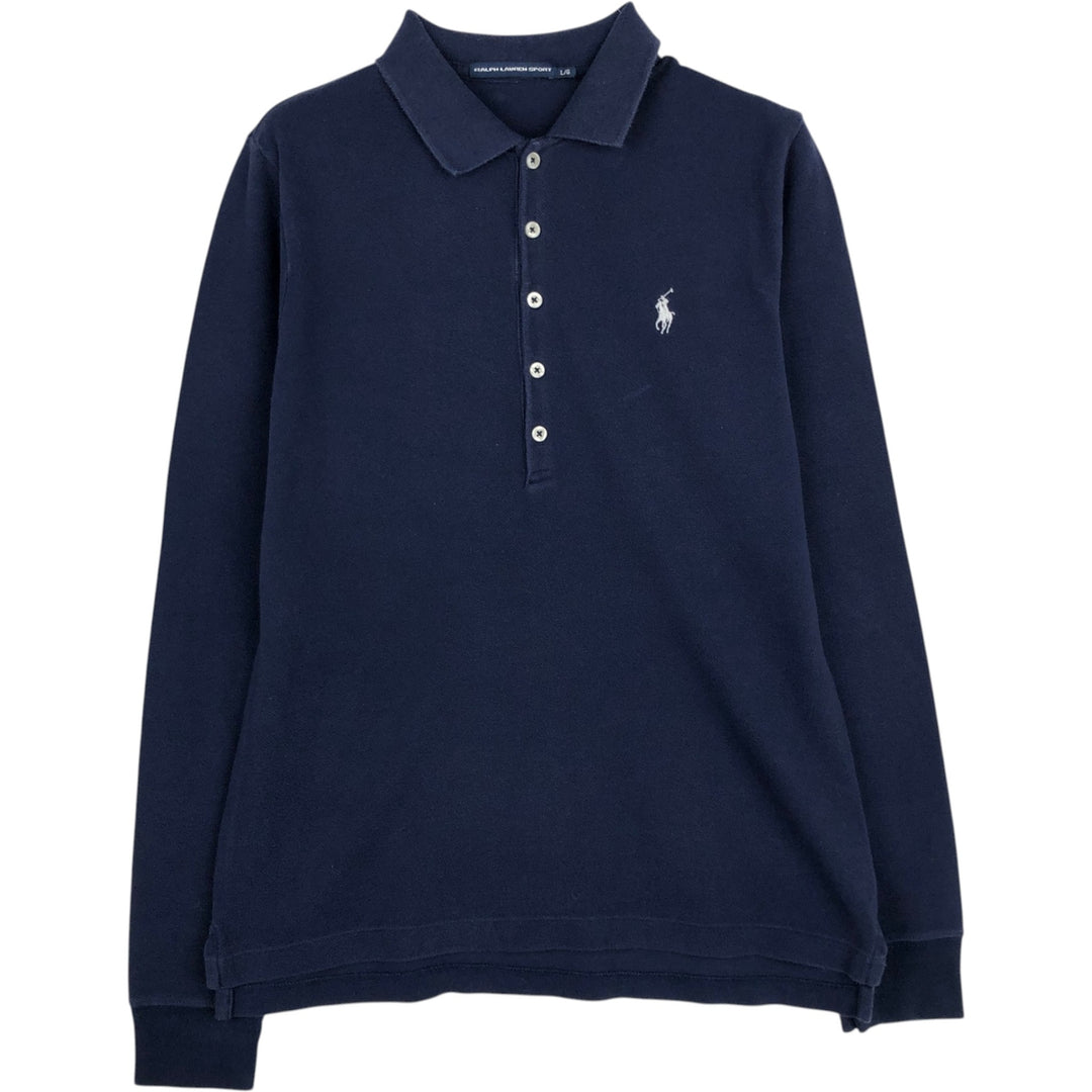 Ralph Lauren RALPH LAUREN SPORT Long-Sleeve Polo Shirt, Women's Size L (approx.) cotton navy blue type Vintage Second Hand