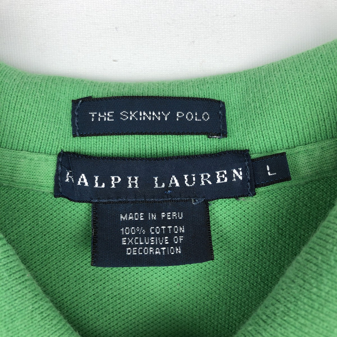 Ralph Lauren THE SKINNY POLO Long-Sleeve Polo Shirt, Women's Size L (approx.) cotton green type yellow green Vintage Second Hand