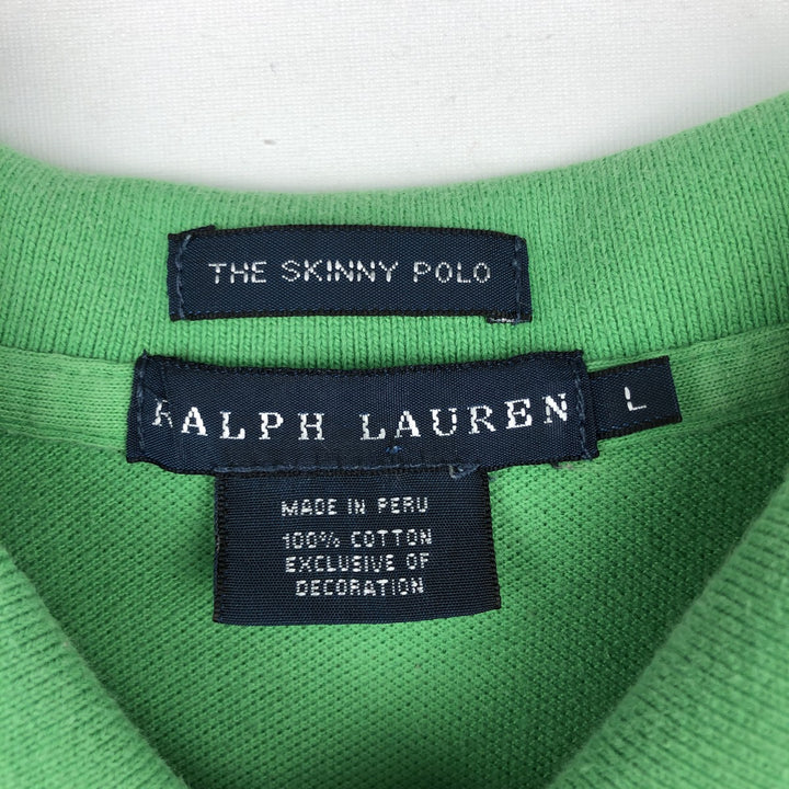 Ralph Lauren THE SKINNY POLO Long-Sleeve Polo Shirt, Women's Size L (approx.) cotton green type yellow green Vintage Second Hand