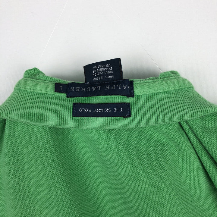 Ralph Lauren THE SKINNY POLO Long-Sleeve Polo Shirt, Women's Size L (approx.) cotton green type yellow green Vintage Second Hand