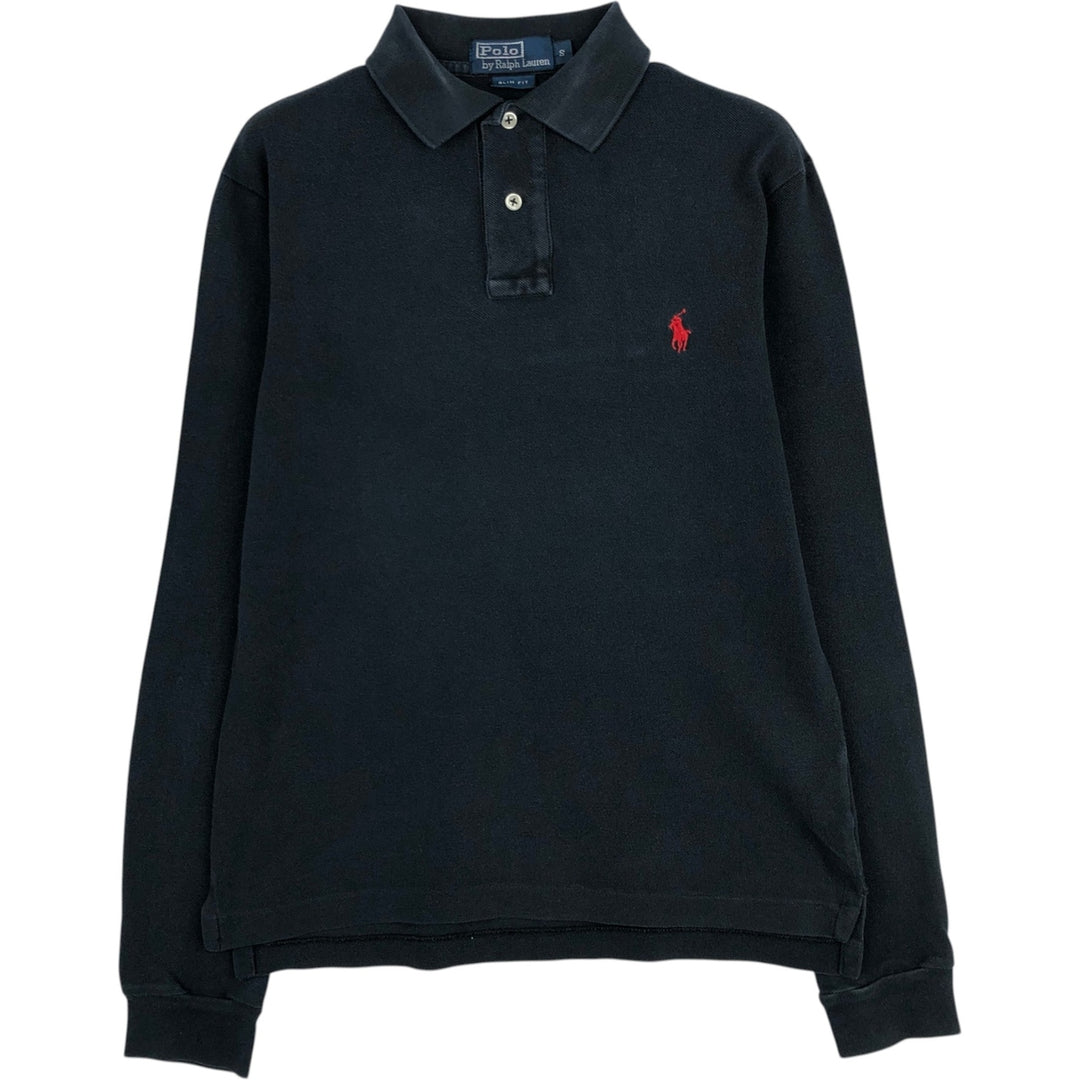 Ralph Lauren POLO by Ralph Lauren SLIM FIT Long-Sleeve Polo Shirt (Women's Size S) cotton navy blue type Vintage Second Hand