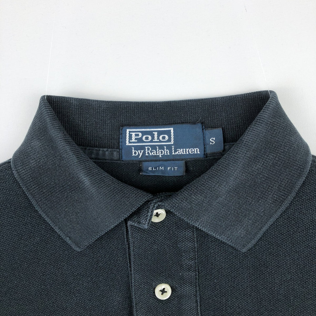 Ralph Lauren POLO by Ralph Lauren SLIM FIT Long-Sleeve Polo Shirt (Women's Size S) cotton navy blue type Vintage Second Hand