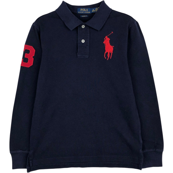 Ralph Lauren POLO RALPH LAUREN CLASSIC FIT Big Pony Long-Sleeve Polo Shirt (Women's Size S) cotton navy blue type Vintage Second Hand