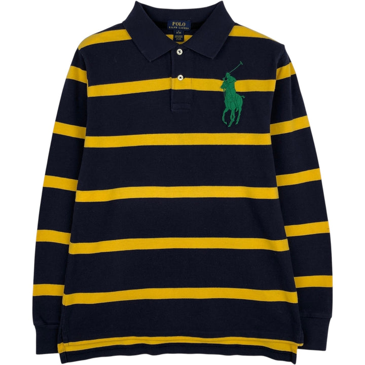 Ralph Lauren POLO RALPH LAUREN Big Pony Long-Sleeve Striped Polo Shirt, Women's Size S (approx.) cotton navy blue type Vintage Second Hand