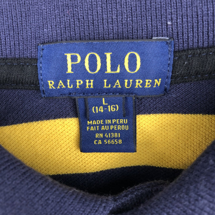 Ralph Lauren POLO RALPH LAUREN Big Pony Long-Sleeve Striped Polo Shirt, Women's Size S (approx.) cotton navy blue type Vintage Second Hand