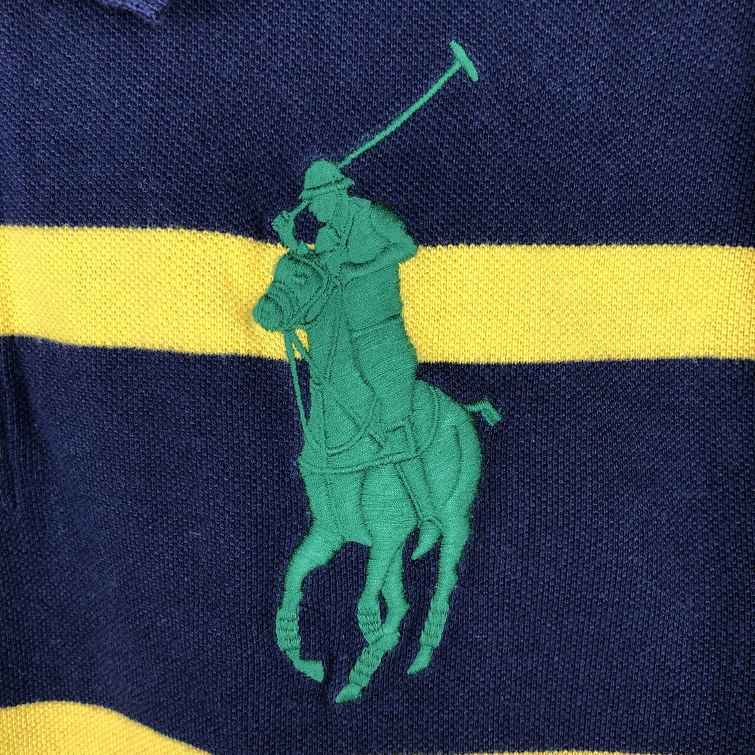 Ralph Lauren POLO RALPH LAUREN Big Pony Long-Sleeve Striped Polo Shirt, Women's Size S (approx.) cotton navy blue type Vintage Second Hand
