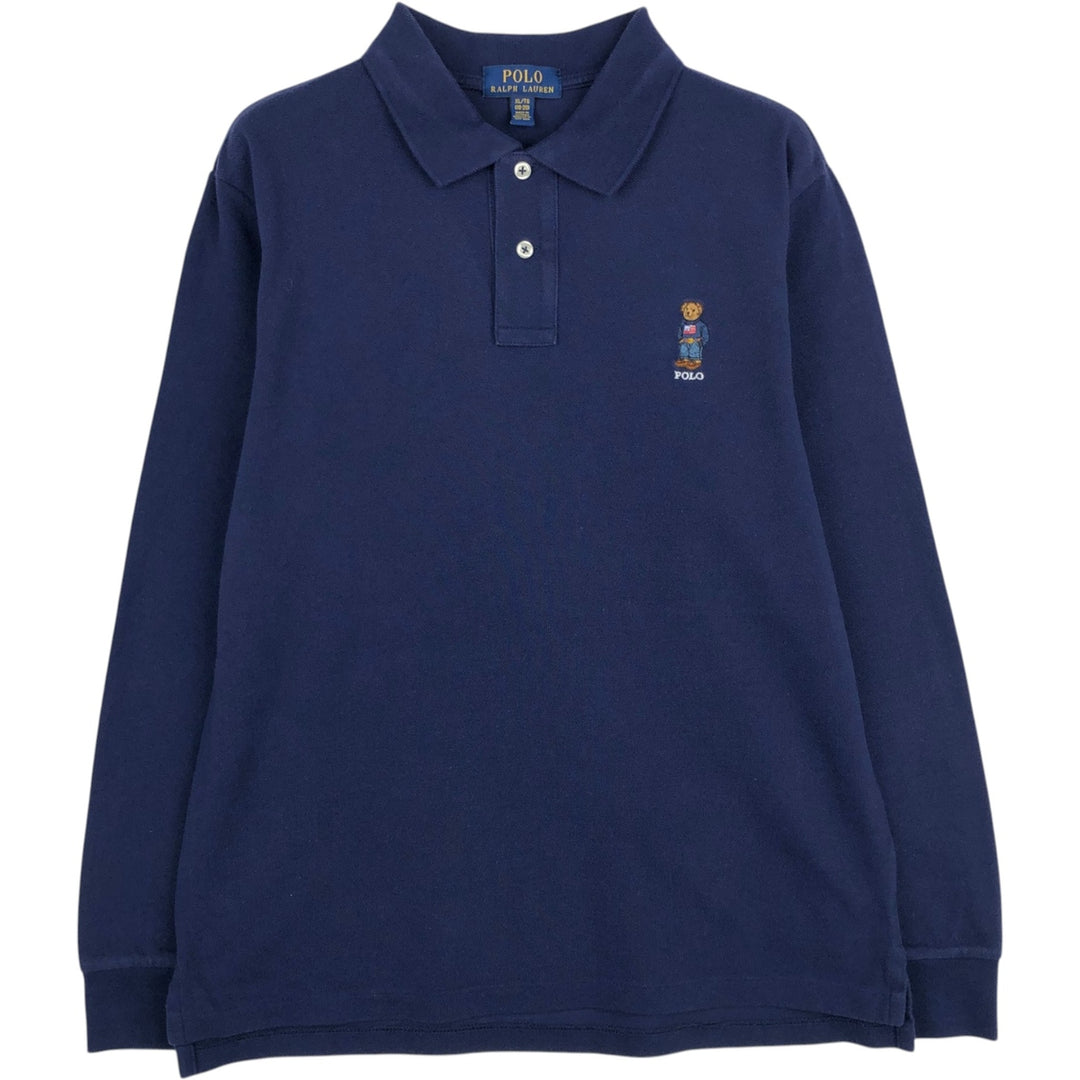 Ralph Lauren POLO RALPH LAUREN Long-Sleeve Polo Shirt, Women's Size M (approx.), Polo Bear cotton navy blue type Vintage Second Hand