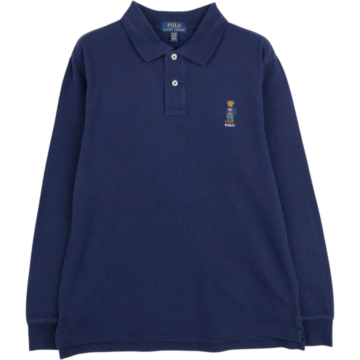 Ralph Lauren POLO RALPH LAUREN Long-Sleeve Polo Shirt, Women's Size M (approx.), Polo Bear cotton navy blue type Vintage Second Hand