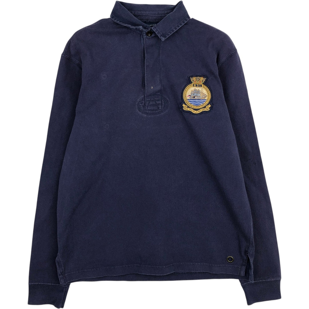 Ralph Lauren long-sleeved rugby shirt, women's size M (approx.) cotton navy blue type Vintage Second Hand