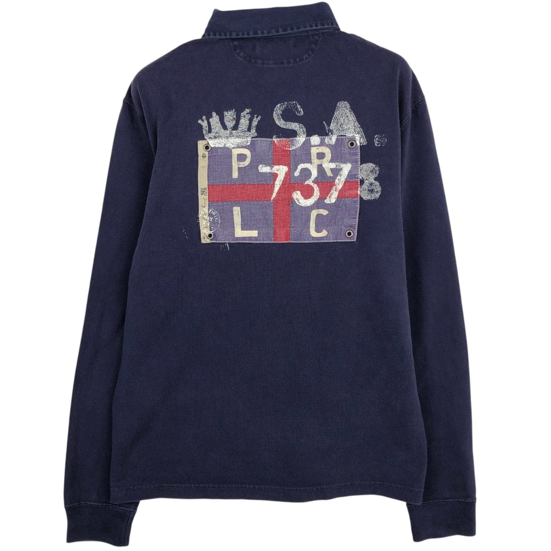 Ralph Lauren long-sleeved rugby shirt, women's size M (approx.) cotton navy blue type Vintage Second Hand