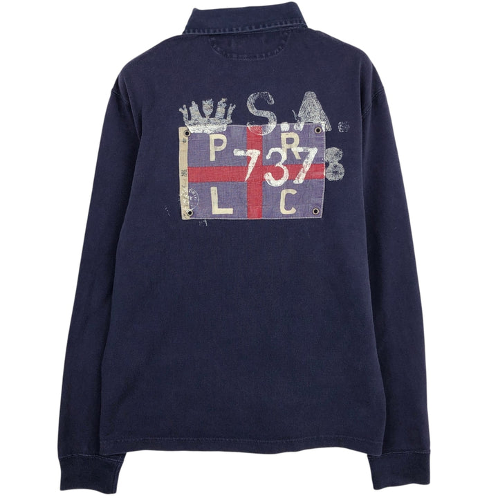 Ralph Lauren long-sleeved rugby shirt, women's size M (approx.) cotton navy blue type Vintage Second Hand