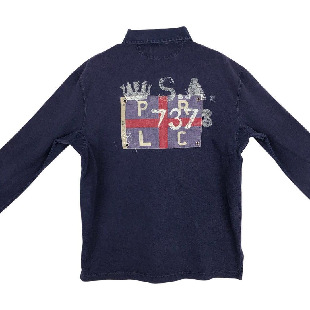 Ralph Lauren long-sleeved rugby shirt, women's size M (approx.) cotton navy blue type Vintage Second Hand