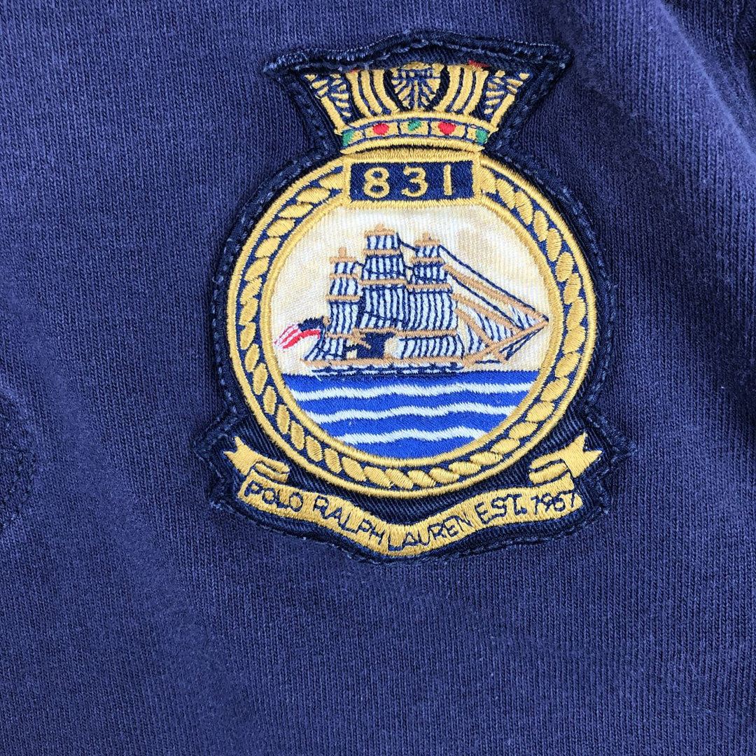Ralph Lauren long-sleeved rugby shirt, women's size M (approx.) cotton navy blue type Vintage Second Hand