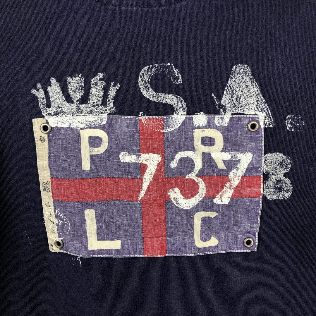 Ralph Lauren long-sleeved rugby shirt, women's size M (approx.) cotton navy blue type Vintage Second Hand