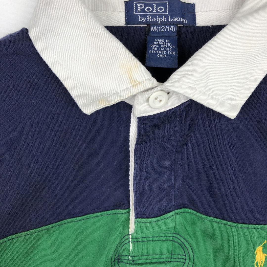 Ralph Lauren POLO by Ralph Lauren Striped Pattern Long-Sleeve Rugby Shirt, Women's Size S (approx.) cotton navy blue type Vintage Second Hand