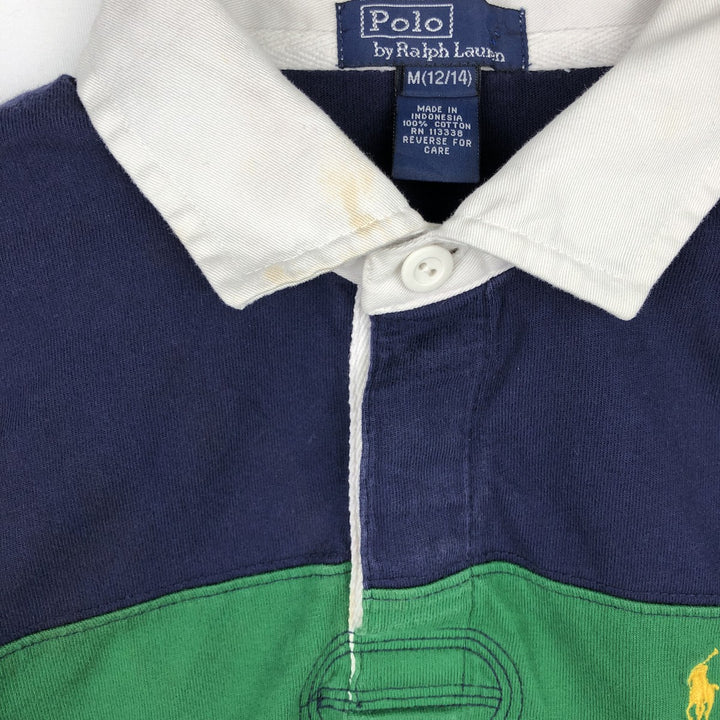 Ralph Lauren POLO by Ralph Lauren Striped Pattern Long-Sleeve Rugby Shirt, Women's Size S (approx.) cotton navy blue type Vintage Second Hand