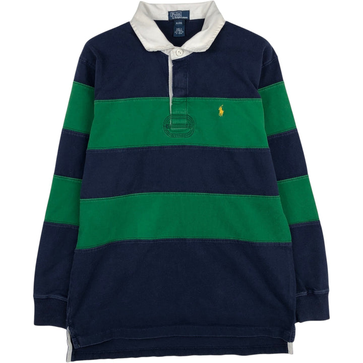 Ralph Lauren POLO by Ralph Lauren Striped Pattern Long-Sleeve Rugby Shirt, Women's Size M (approx.) cotton navy blue type Vintage Second Hand