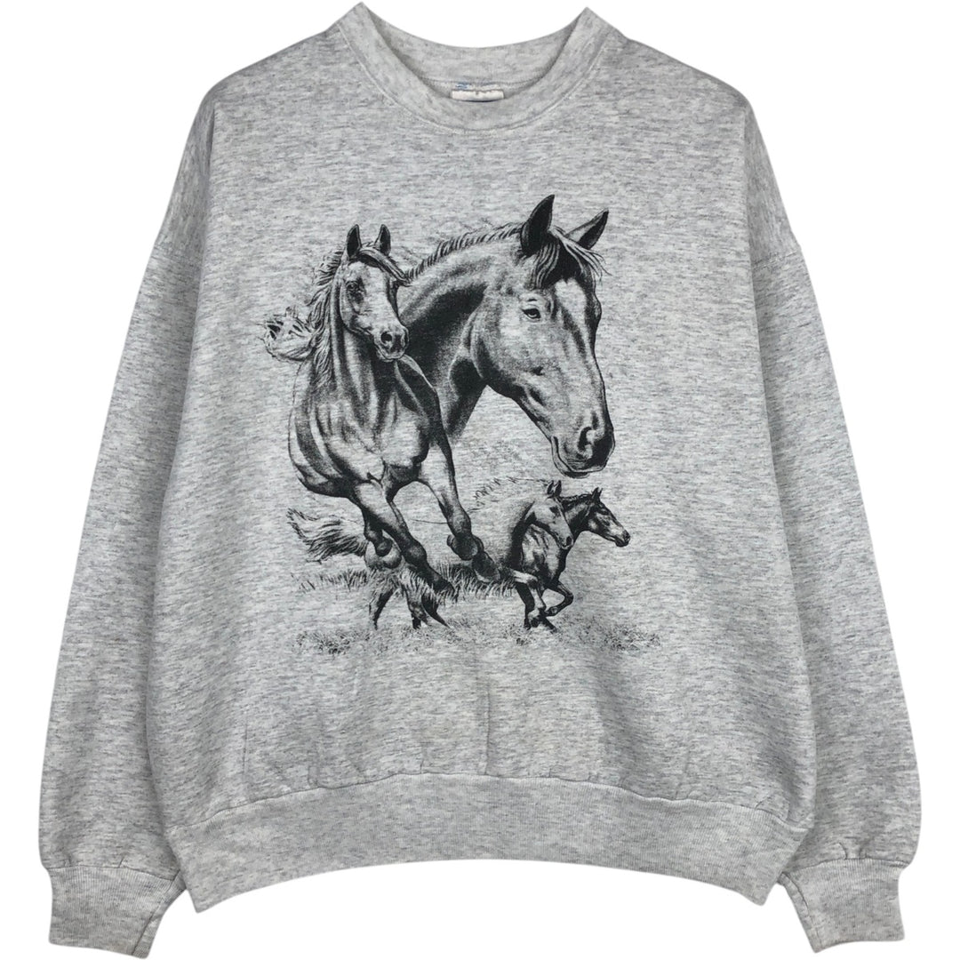 Hanes Horse Print Animal Sweatshirt (Men's Size L) cotton gray type Vintage Second Hand