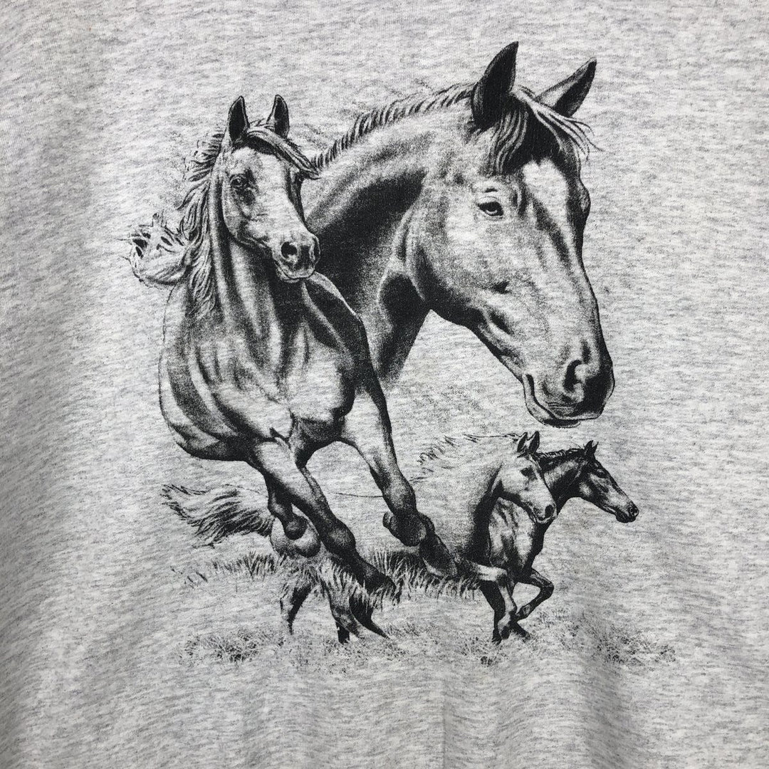 Hanes Horse Print Animal Sweatshirt (Men's Size L) cotton gray type Vintage Second Hand