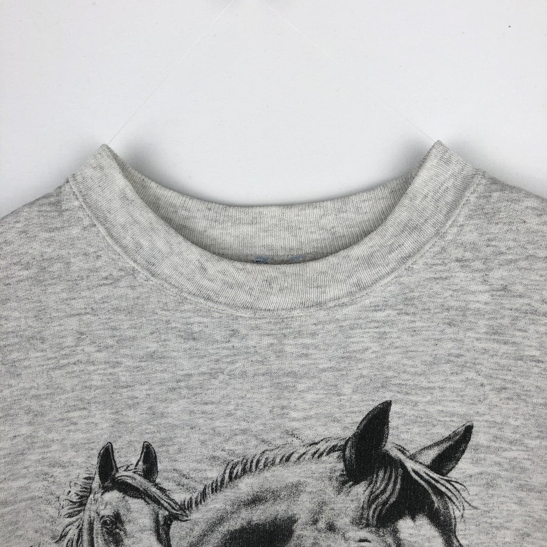 Hanes Horse Print Animal Sweatshirt (Men's Size L) cotton gray type Vintage Second Hand