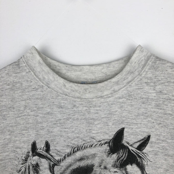 Hanes Horse Print Animal Sweatshirt (Men's Size L) cotton gray type Vintage Second Hand