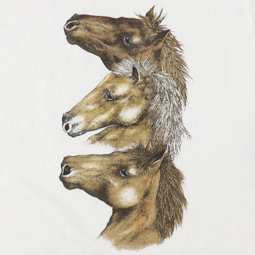 80s-90'S Jerzees Horse Print Animal Sweatshirt, Made in USA, Men's Size L (approx.), Vintage cotton white type Vintage Second Hand
