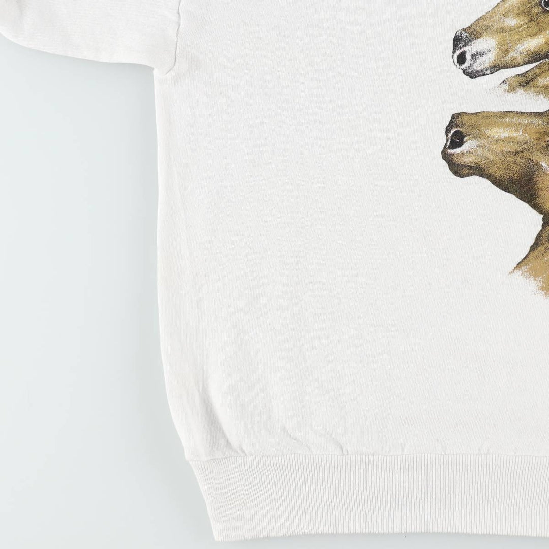 80s-90'S Jerzees Horse Print Animal Sweatshirt, Made in USA, Men's Size L (approx.), Vintage cotton white type Vintage Second Hand