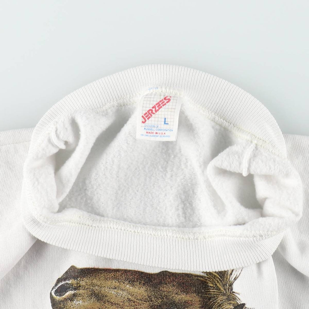 80s-90'S Jerzees Horse Print Animal Sweatshirt, Made in USA, Men's Size L (approx.), Vintage cotton white type Vintage Second Hand