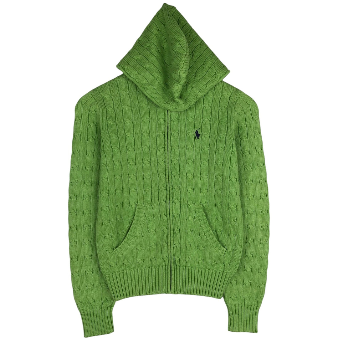 Ralph Lauren RALPH LAUREN SPORT Cable Knit Cotton Knit Zip Hoodie, Women's Size M cotton green type yellow green Vintage Second Hand