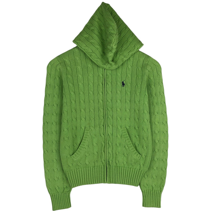 Ralph Lauren RALPH LAUREN SPORT Cable Knit Cotton Knit Zip Hoodie, Women's Size M cotton green type yellow green Vintage Second Hand