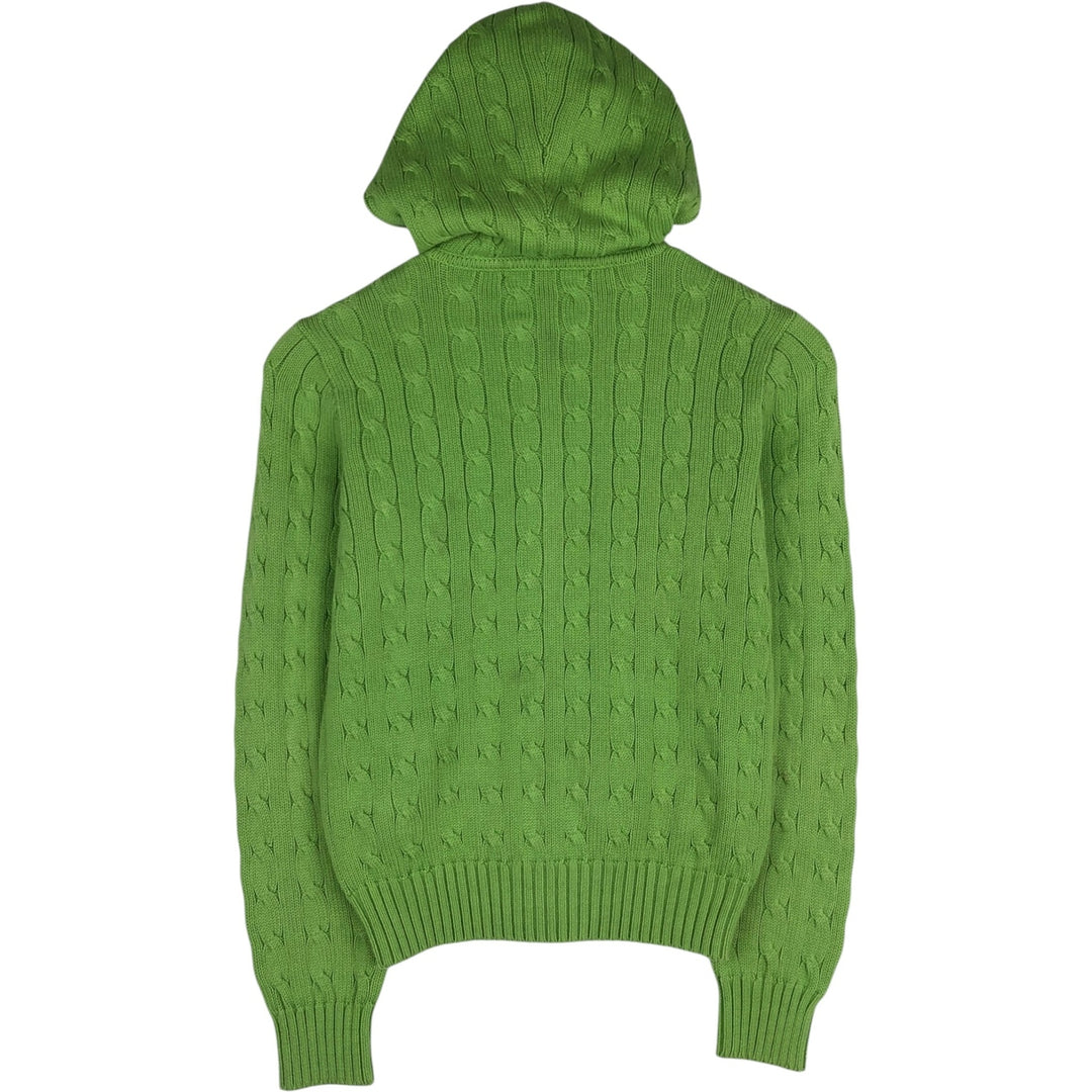 Ralph Lauren RALPH LAUREN SPORT Cable Knit Cotton Knit Zip Hoodie, Women's Size M cotton green type yellow green Vintage Second Hand