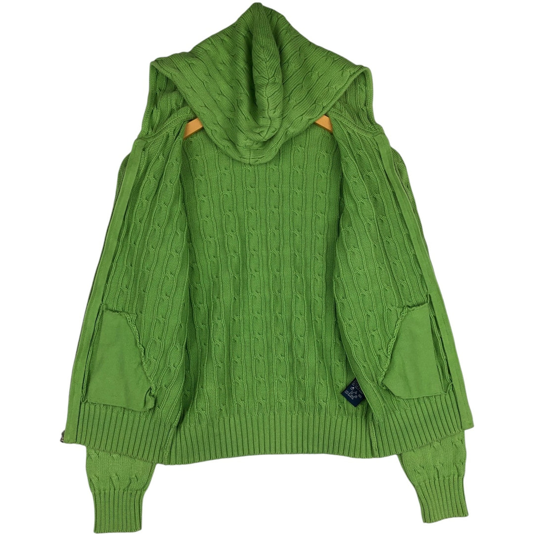 Ralph Lauren RALPH LAUREN SPORT Cable Knit Cotton Knit Zip Hoodie, Women's Size M cotton green type yellow green Vintage Second Hand