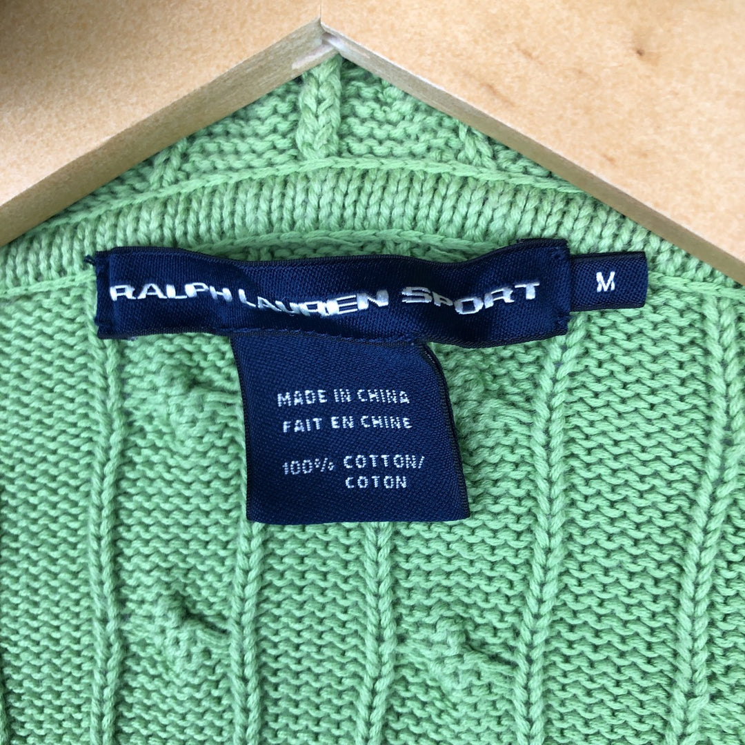 Ralph Lauren RALPH LAUREN SPORT Cable Knit Cotton Knit Zip Hoodie, Women's Size M cotton green type yellow green Vintage Second Hand