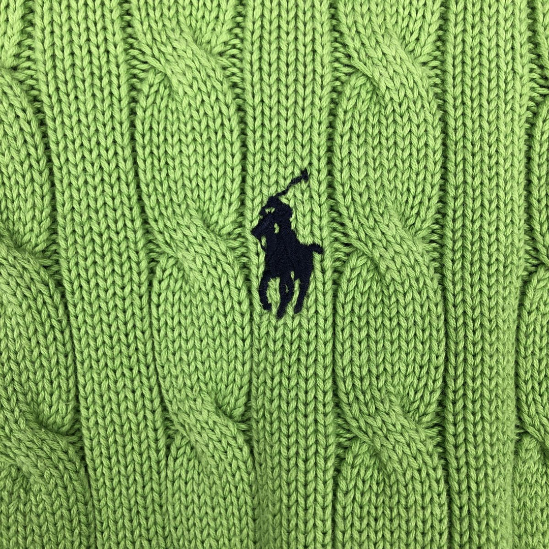 Ralph Lauren RALPH LAUREN SPORT Cable Knit Cotton Knit Zip Hoodie, Women's Size M cotton green type yellow green Vintage Second Hand