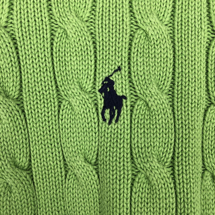 Ralph Lauren RALPH LAUREN SPORT Cable Knit Cotton Knit Zip Hoodie, Women's Size M cotton green type yellow green Vintage Second Hand