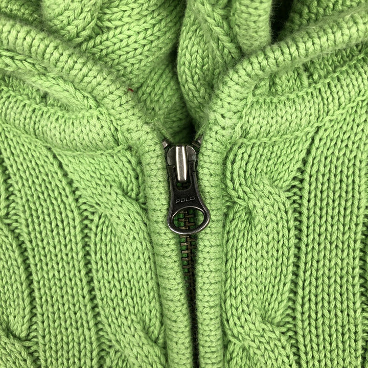 Ralph Lauren RALPH LAUREN SPORT Cable Knit Cotton Knit Zip Hoodie, Women's Size M cotton green type yellow green Vintage Second Hand