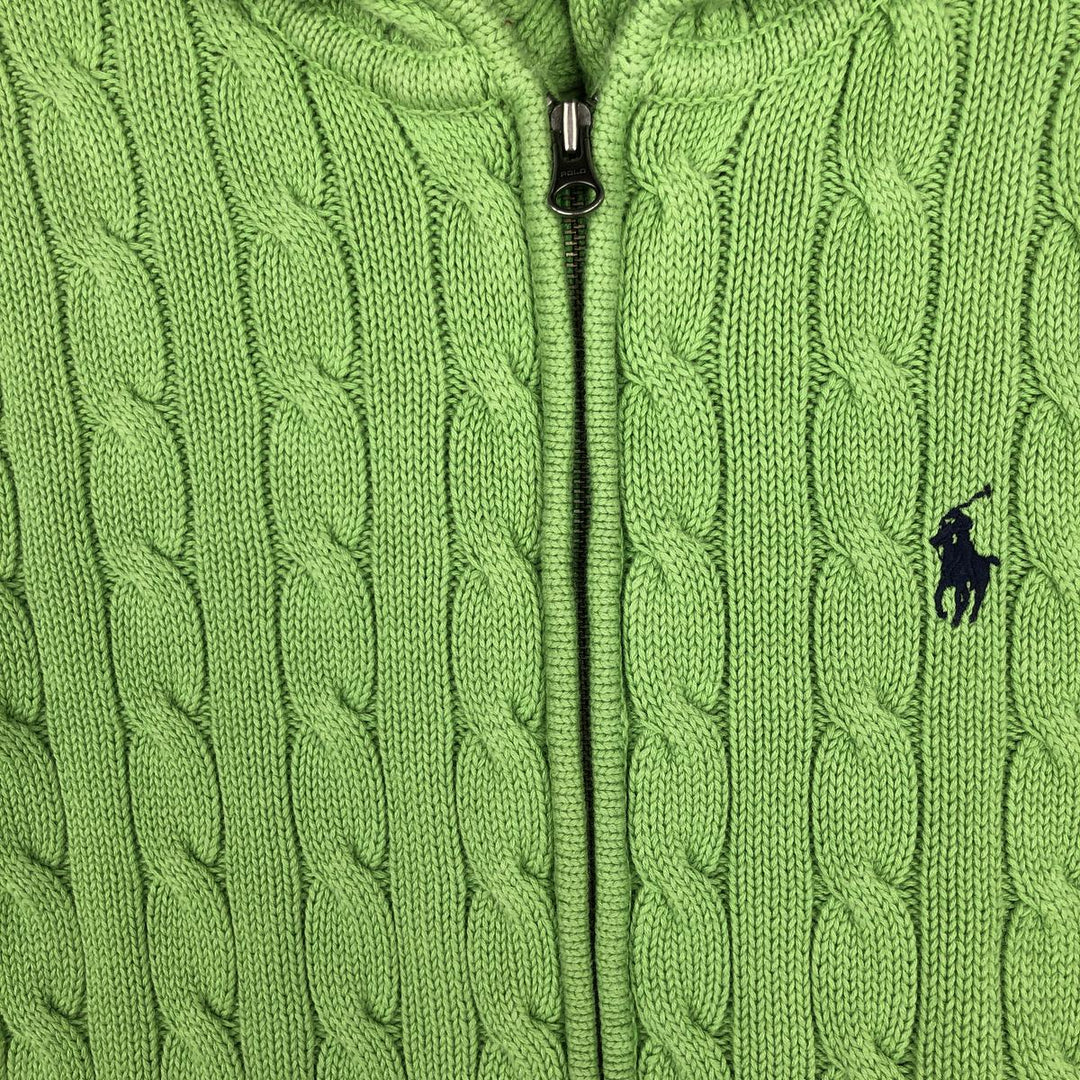 Ralph Lauren RALPH LAUREN SPORT Cable Knit Cotton Knit Zip Hoodie, Women's Size M cotton green type yellow green Vintage Second Hand