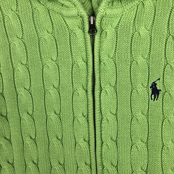 Ralph Lauren RALPH LAUREN SPORT Cable Knit Cotton Knit Zip Hoodie, Women's Size M cotton green type yellow green Vintage Second Hand