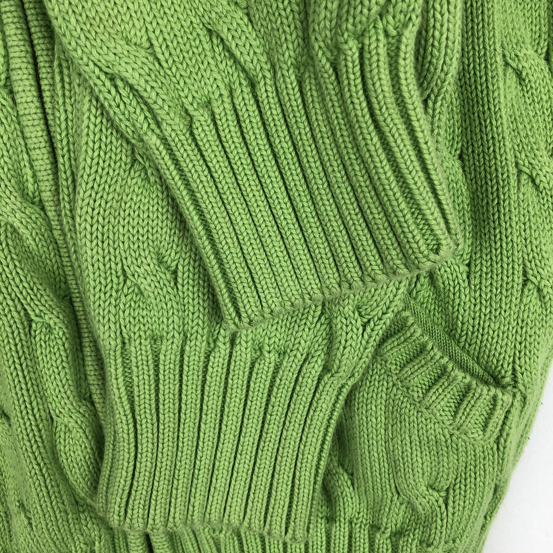 Ralph Lauren RALPH LAUREN SPORT Cable Knit Cotton Knit Zip Hoodie, Women's Size M cotton green type yellow green Vintage Second Hand