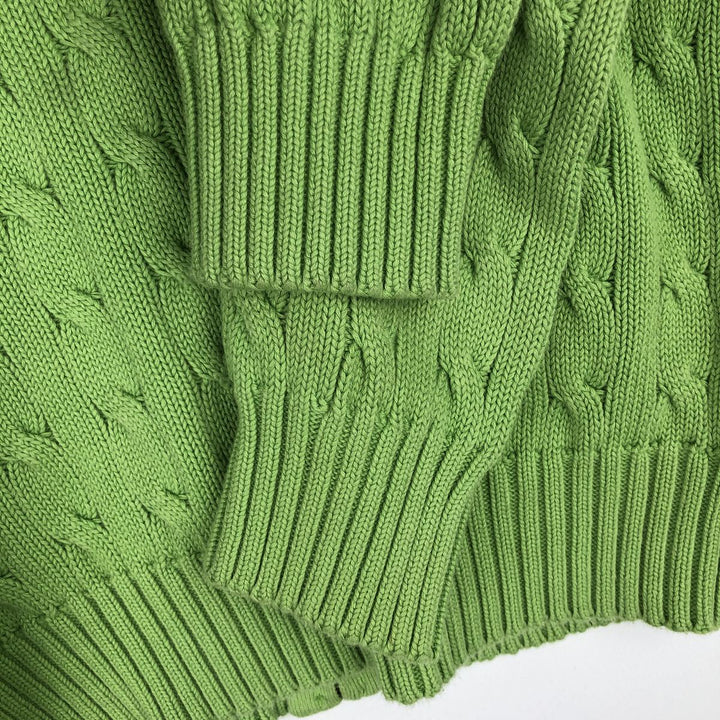 Ralph Lauren RALPH LAUREN SPORT Cable Knit Cotton Knit Zip Hoodie, Women's Size M cotton green type yellow green Vintage Second Hand