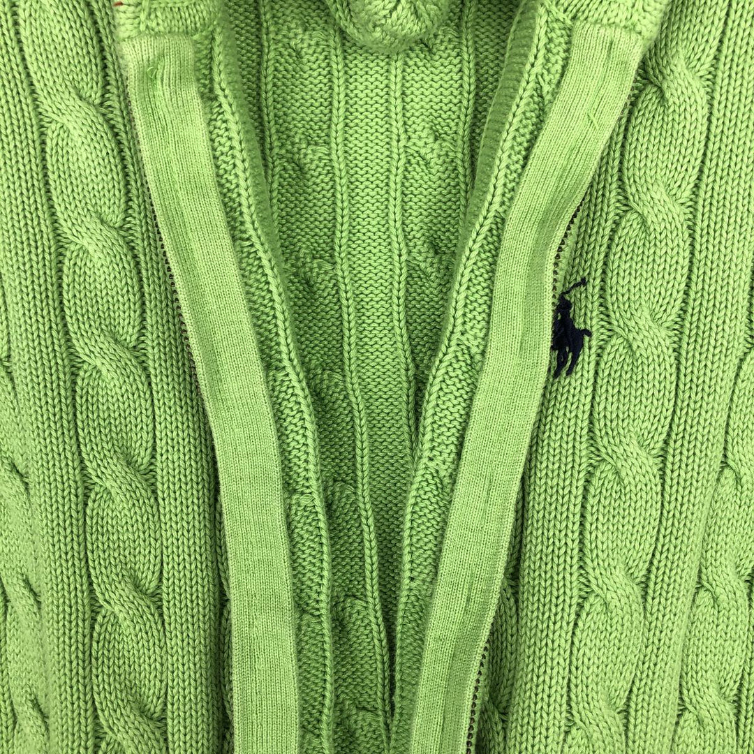 Ralph Lauren RALPH LAUREN SPORT Cable Knit Cotton Knit Zip Hoodie, Women's Size M cotton green type yellow green Vintage Second Hand