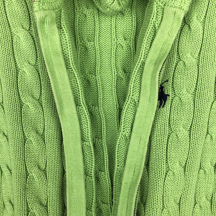 Ralph Lauren RALPH LAUREN SPORT Cable Knit Cotton Knit Zip Hoodie, Women's Size M cotton green type yellow green Vintage Second Hand