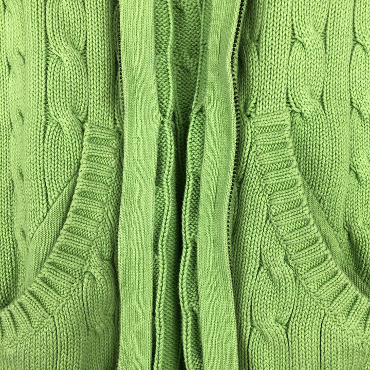 Ralph Lauren RALPH LAUREN SPORT Cable Knit Cotton Knit Zip Hoodie, Women's Size M cotton green type yellow green Vintage Second Hand