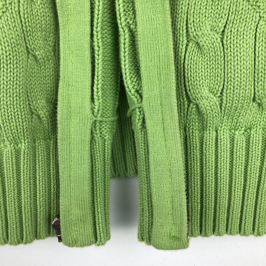 Ralph Lauren RALPH LAUREN SPORT Cable Knit Cotton Knit Zip Hoodie, Women's Size M cotton green type yellow green Vintage Second Hand
