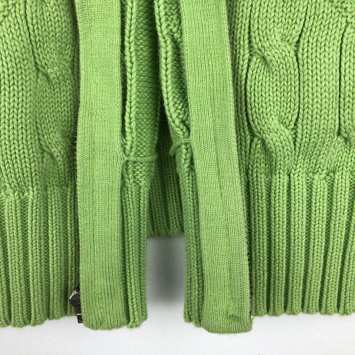 Ralph Lauren RALPH LAUREN SPORT Cable Knit Cotton Knit Zip Hoodie, Women's Size M cotton green type yellow green Vintage Second Hand