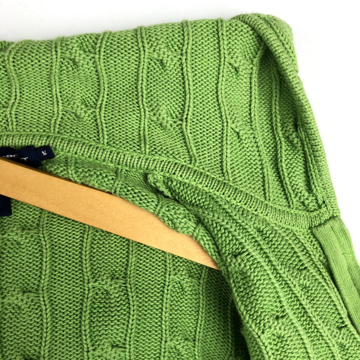 Ralph Lauren RALPH LAUREN SPORT Cable Knit Cotton Knit Zip Hoodie, Women's Size M cotton green type yellow green Vintage Second Hand