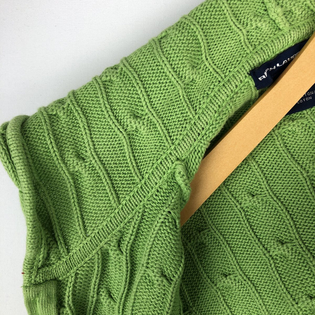 Ralph Lauren RALPH LAUREN SPORT Cable Knit Cotton Knit Zip Hoodie, Women's Size M cotton green type yellow green Vintage Second Hand